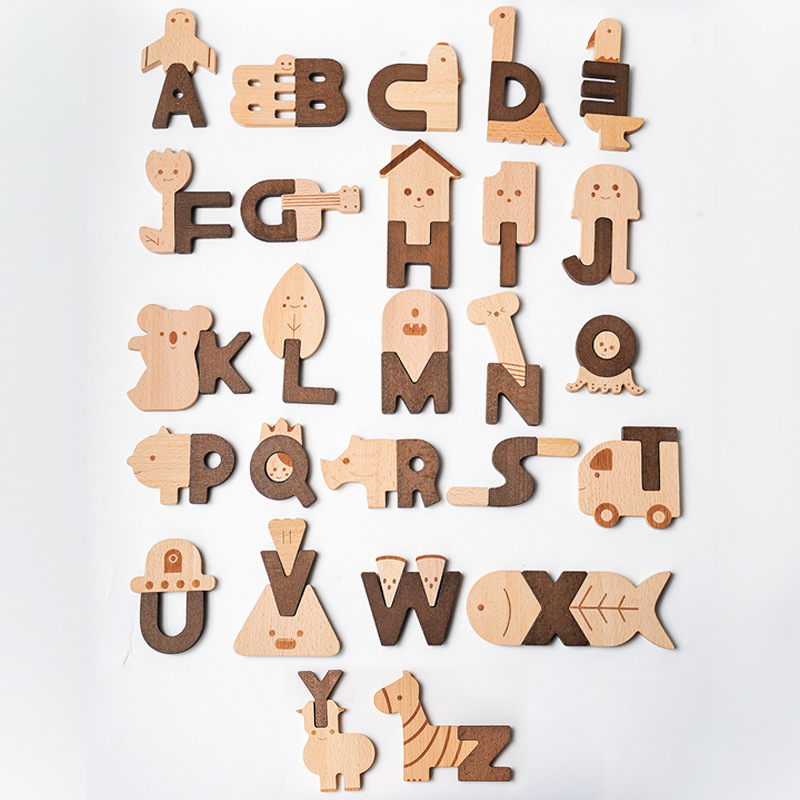 Aprendizaje de letras en inglés, rompecabezas para bebés, bloques de construcción, pinyin, juguetes educativos de madera de Mongolia