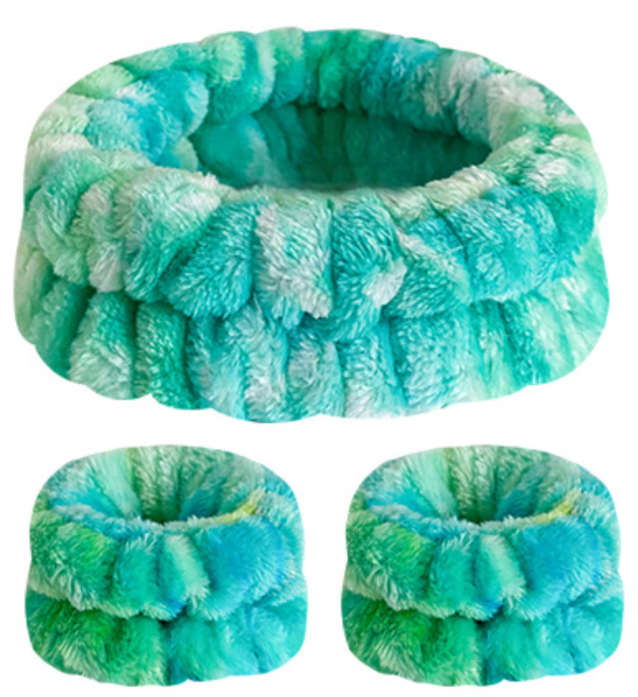 Amazon europeo y americano transfronterizo correa de muñeca teñida banda de pelo traje de mujer absorbente lavado de cara gradiente de color pulsera impermeable