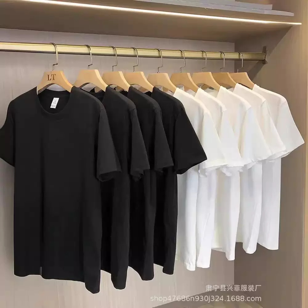夏季男士T恤180克圆领精梳棉短袖t恤白色男女衣服文化广告衫批发