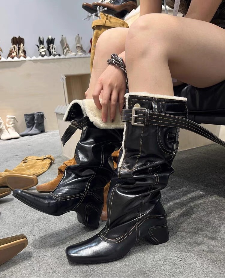 Damen Kniehohe Stiefel Mit Plüschfutter Für Den Winter Modisch_voghion.com