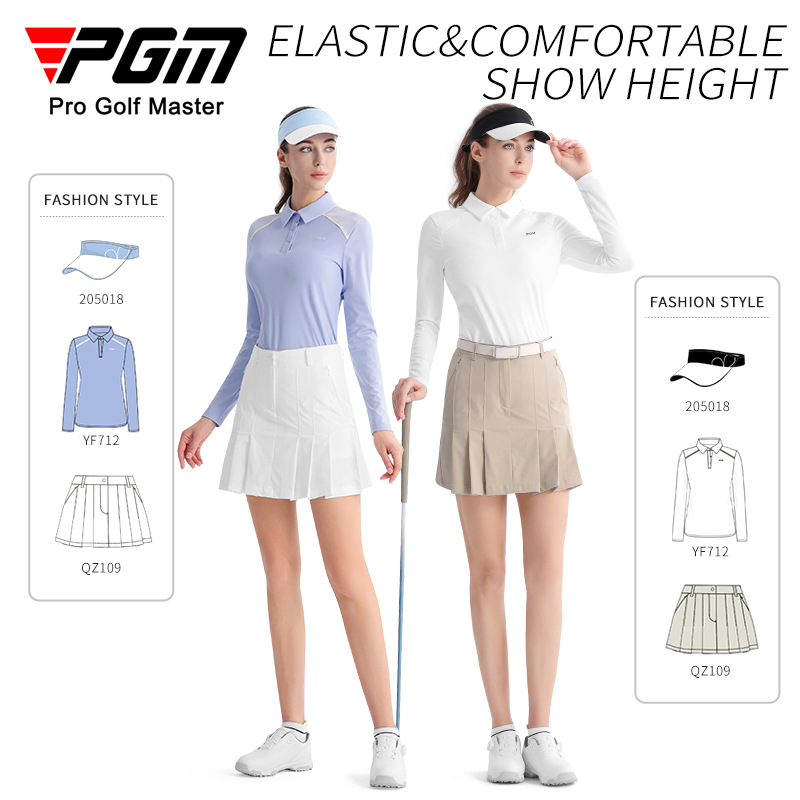 Áo polo nữ dài tay PGM mùa hè co giãn thoáng khí — YF712 [đàn hồi cao/mềm mại/eo thon gọn] POLO màu trắng, YF712 [đàn hồi cao/mềm mại/eo thon gọn] xanh nhạt POLO, YF712 [đàn hồi cao/mềm mại/eo thon gọn] màu đen POLO