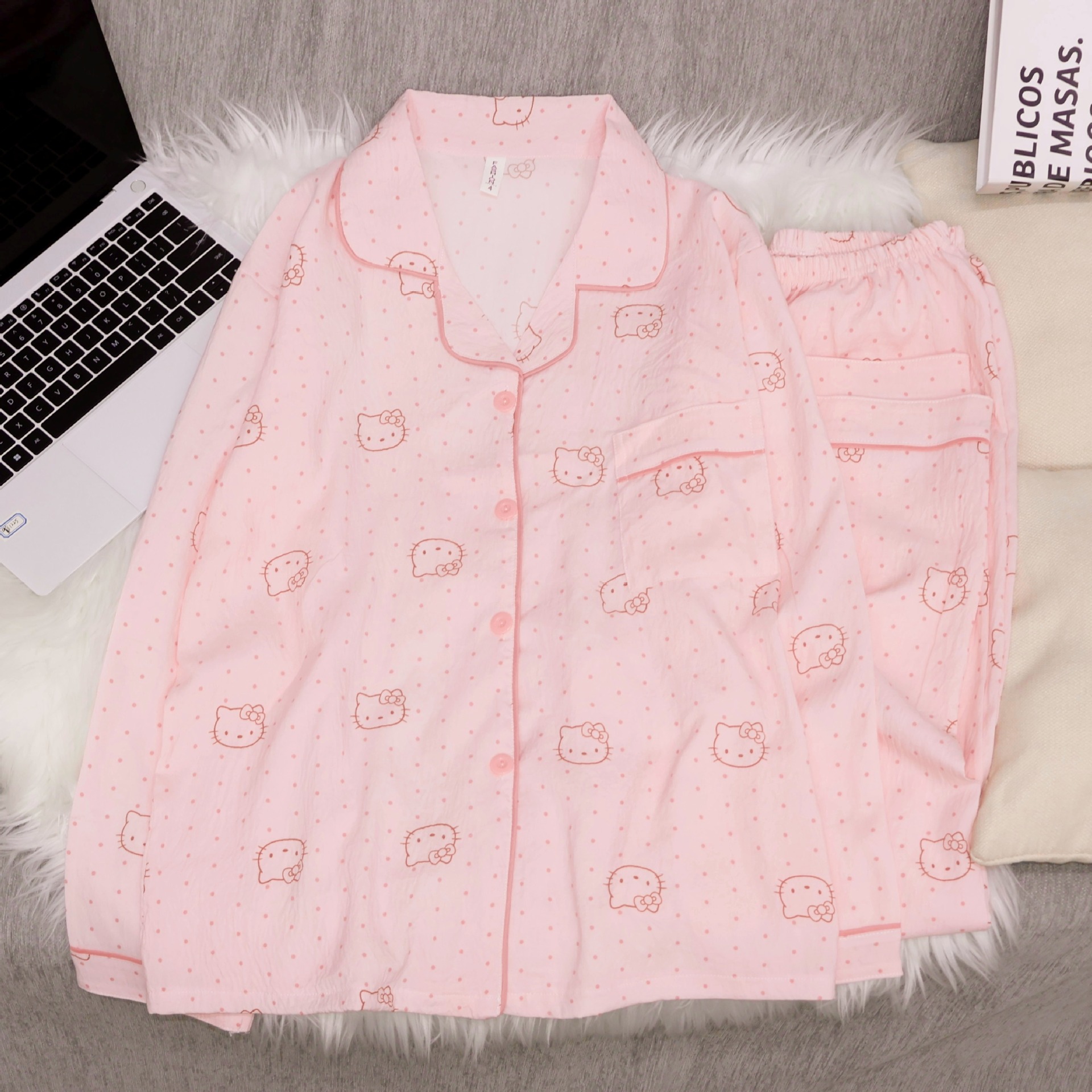 클라우드 코튼 폴카 도트 핑크 KT 고양이 더블 롱