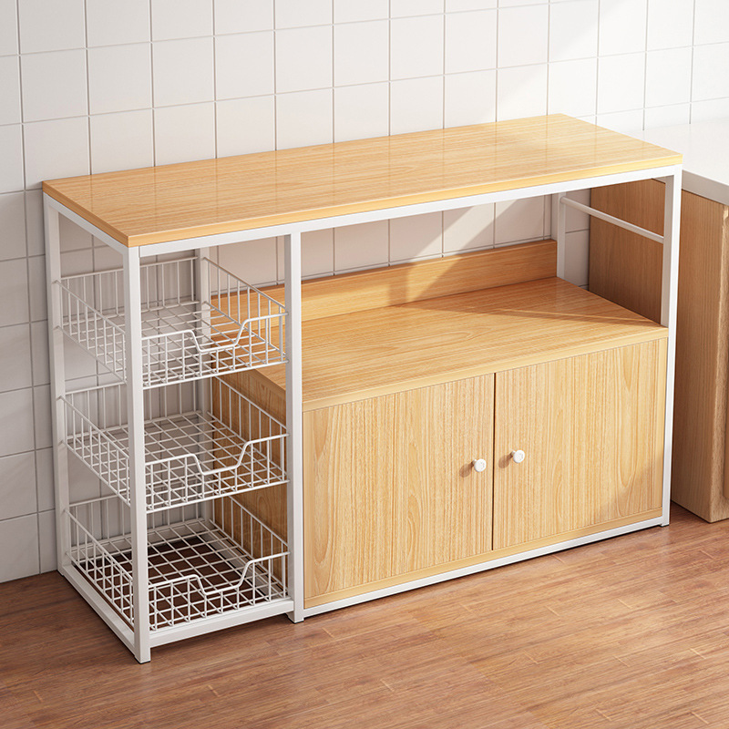 W56B estante de cocina piso multicapa horno de microondas gabinete de almacenamiento estante de almacenamiento de verduras multifuncional