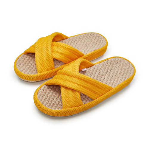 Optimal Cross Home Linen Cool Slippers for Women - Summer Indoor Home Breathable Noiseless Thick Sole Slippers - Cross-border