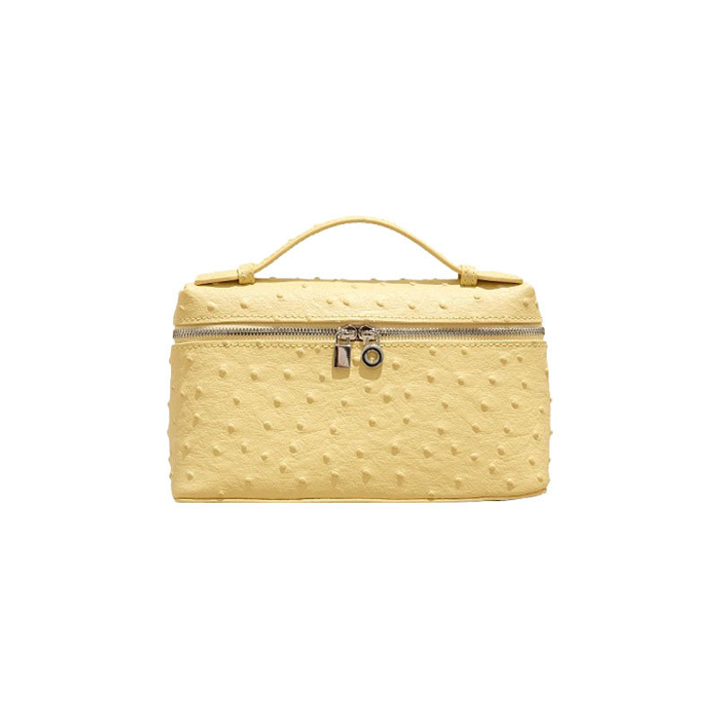 Top Grain Cowhide Ostrich Embossed Handheld Lunch Box Bag Genuine Leather Women's Box Bag Shoulder Crossbody Small Square Bag Spring New Arrival - Thumbnail 5