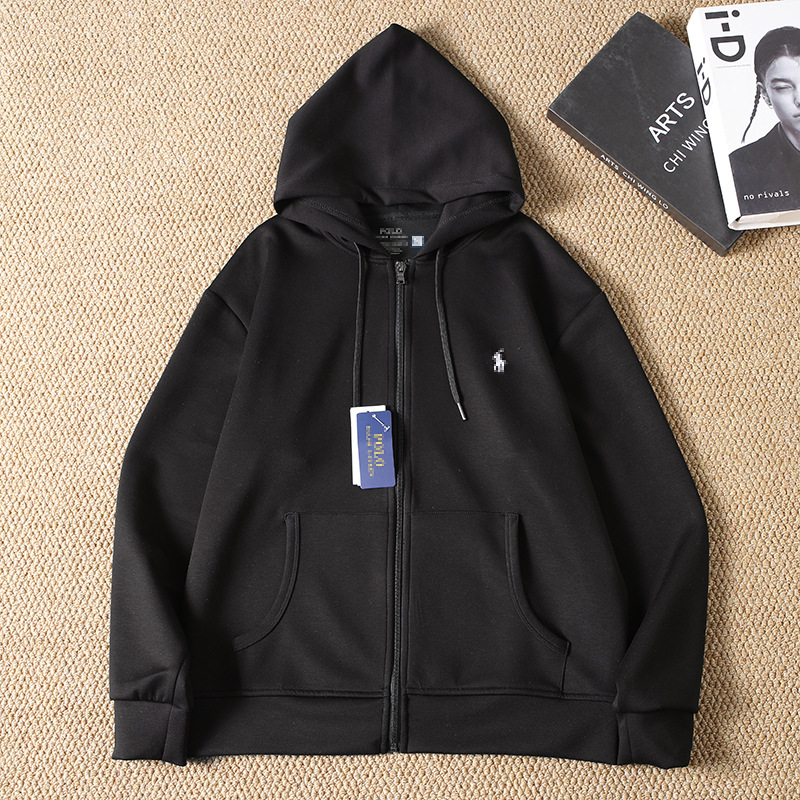 Cross-Border Foreign Trade Ralph Lauren Basic Model Pony Embroidered Logo Space Cotton Hooded Sweatshirt Unisex Zipper