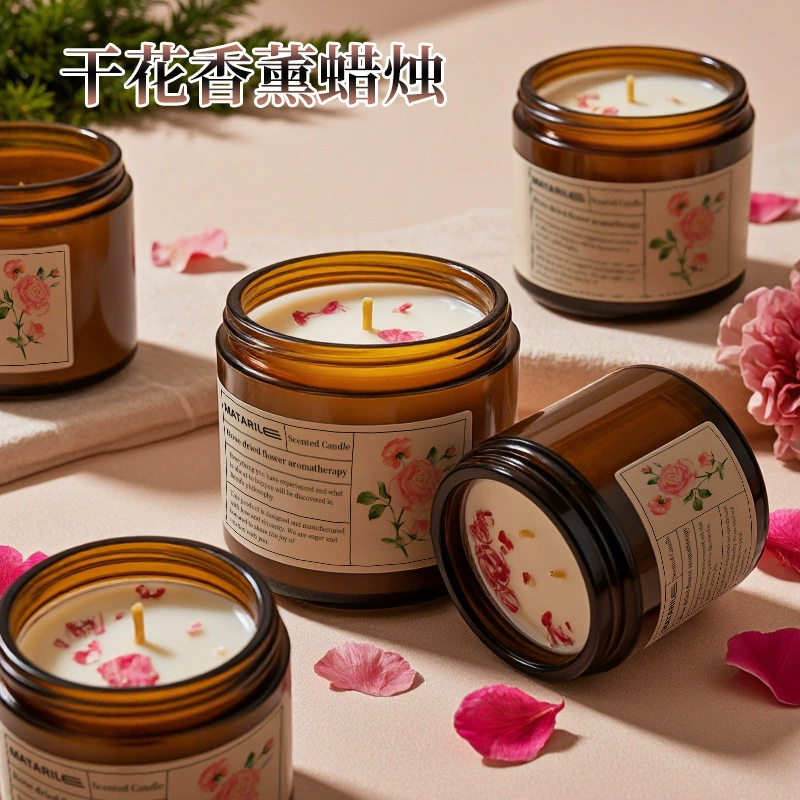 Ароматическая свеча с сушеными цветами розы, эфирное масло для дома, спальни, нишевый аромат, стойкий аромат, романтический настроение, подарок