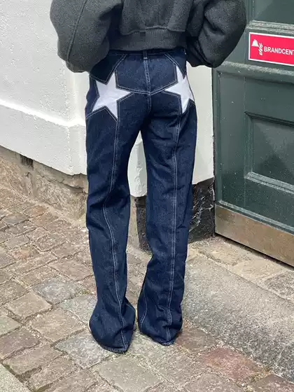 Cross-border AliExpress European and American style retro y2k hot girl back five-pointed star jeans contrast stitching casual pants