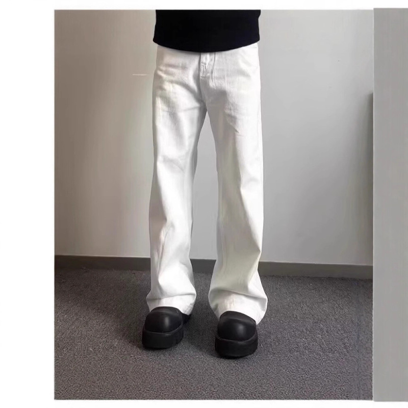 Summer American High Street Style White Jeans for Men, New High-End Loose Straight Wide-Leg Floor-Length Versatile Pants