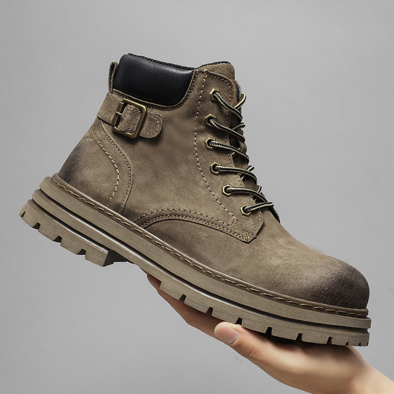 Men's ankle boots Autumn high top men's boots Retro casual desert boots Leather big yellow boots platform work boots_voghion.com
