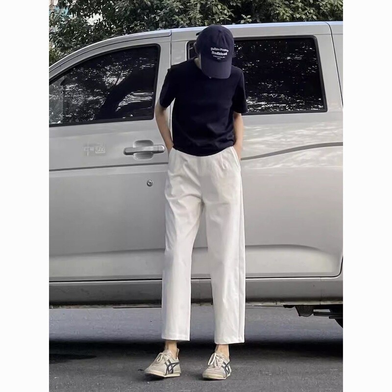 Left Hand Diary 25 Spring/Summer New Simple Casual Scythe Nine-Point Pants Wrinkle-Resistant Straight-Leg Pants Japanese Style Slimming Pants