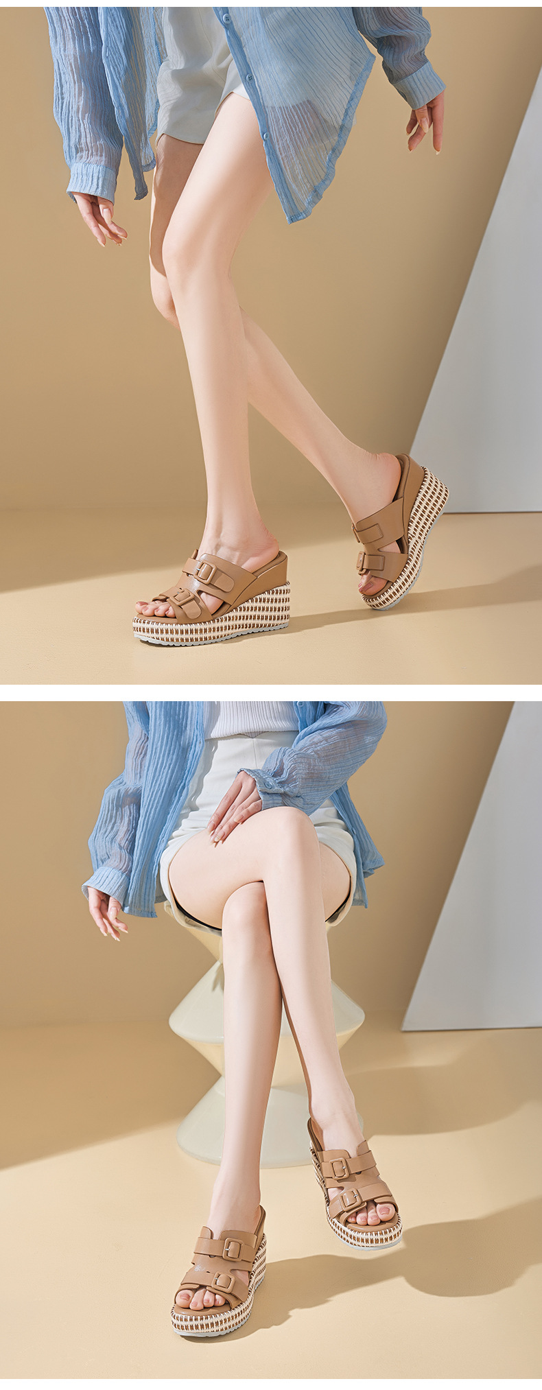 Sandal cao gót nữ đế xuồng da thật quai khóa mũi hở — màu đen, màu nâu nhạt, Trắng kem- chi tiết 10