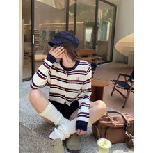 复古条纹刺绣针织开衫女秋季2025新款韩版减龄小个子显瘦短款上衣