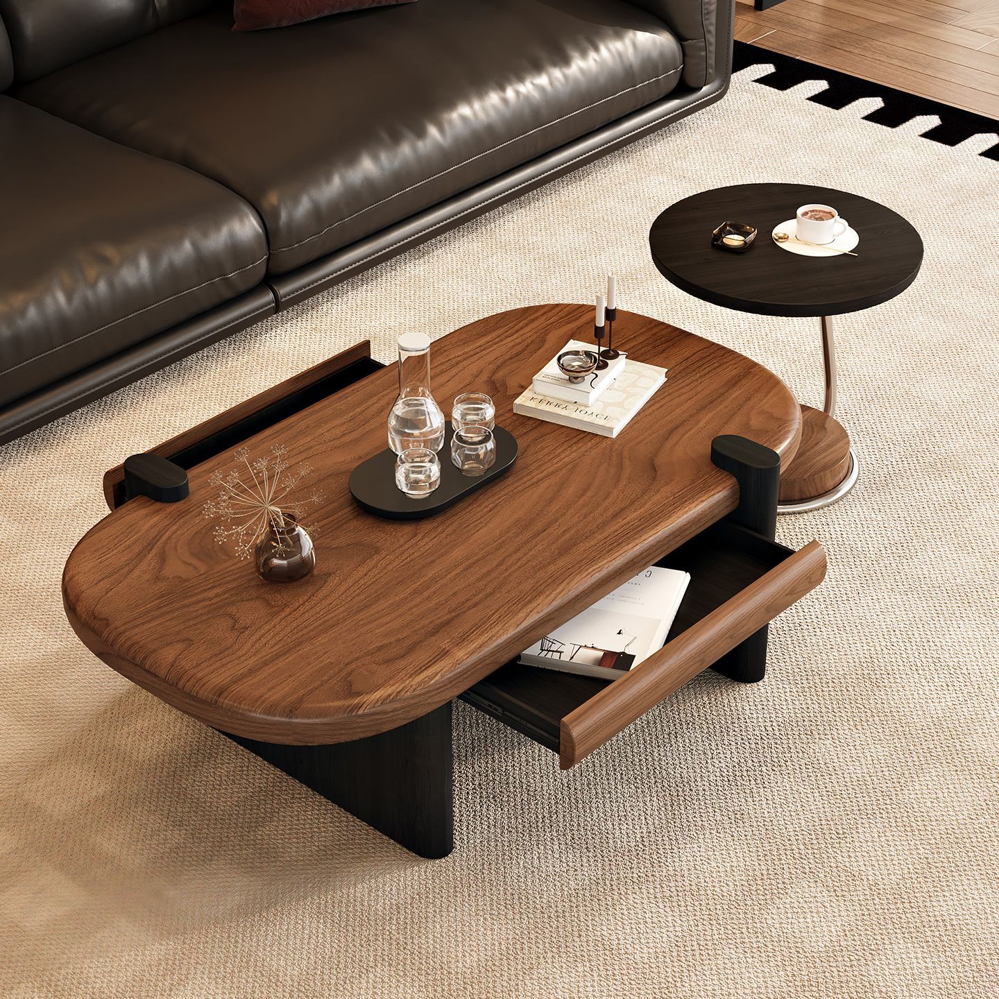 Mesa de té de madera sólida de estilo medieval minimalista con un estilo retrógrado de alta calidad, mesa de sala de estar moderna y simple