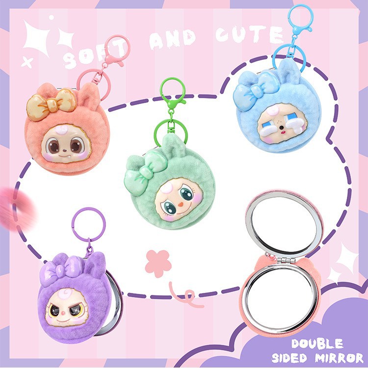 Tela suave 3D estereoscópica de silicona flocado doble espejo plegable pequeño espejo de bolso colgante llavero venta caliente spot
