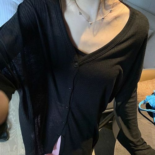 Soft and chewy ice silk long-sleeved open front sun shirt, thin version, spring and summer, loose and comfortable, slightly transparent, outerwear, air-conditioning shirt