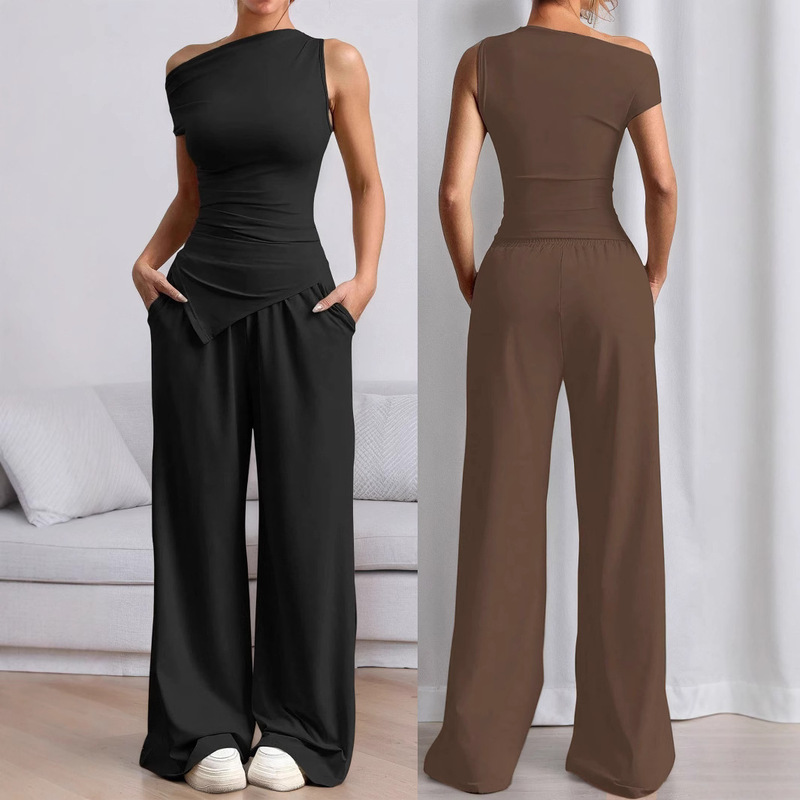 European and American Cross-border shein Summer Women's Solid Color Sleeveless Vest Trousers Fashion suit Sexy Casual Two-piece Set