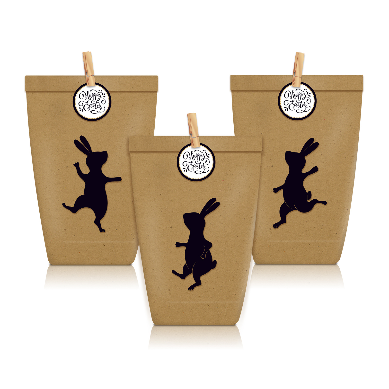 LB073 Amazon Pascua color etiqueta independiente conejo color primario papel Kraft fiesta regalo caramelo bolsa de papel