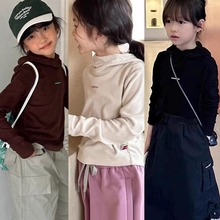 波拉韩国童装小女孩连帽打底衫2023秋季女童套头卫衣儿童长袖t恤
