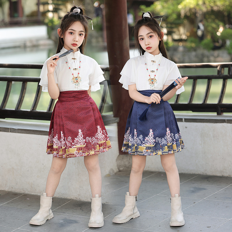 夏秋季马面裙原创新款改良版女童汉服短款中国风公主裙网红制服
