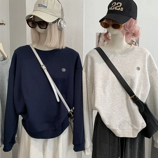 KEKEZOON 简约韩系百搭圆领刺绣宽松长袖套头卫衣秋款实拍女 9401