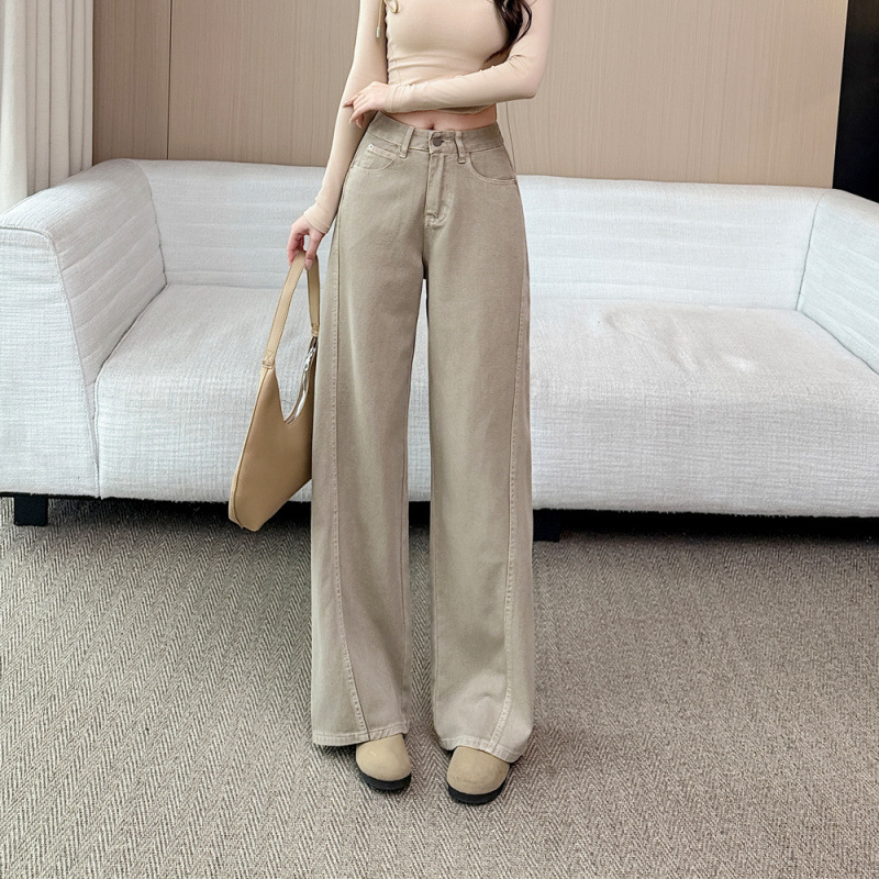 2026 Spring New Style Petite Milk Tea Color Jeans for Women, High-Waisted Slimming Wide-Leg Straight Pants 2026 Spring New Style Petite Milk Tea Color Jeans for Women, High-Waisted Slimming Wide-Leg Straight Pants