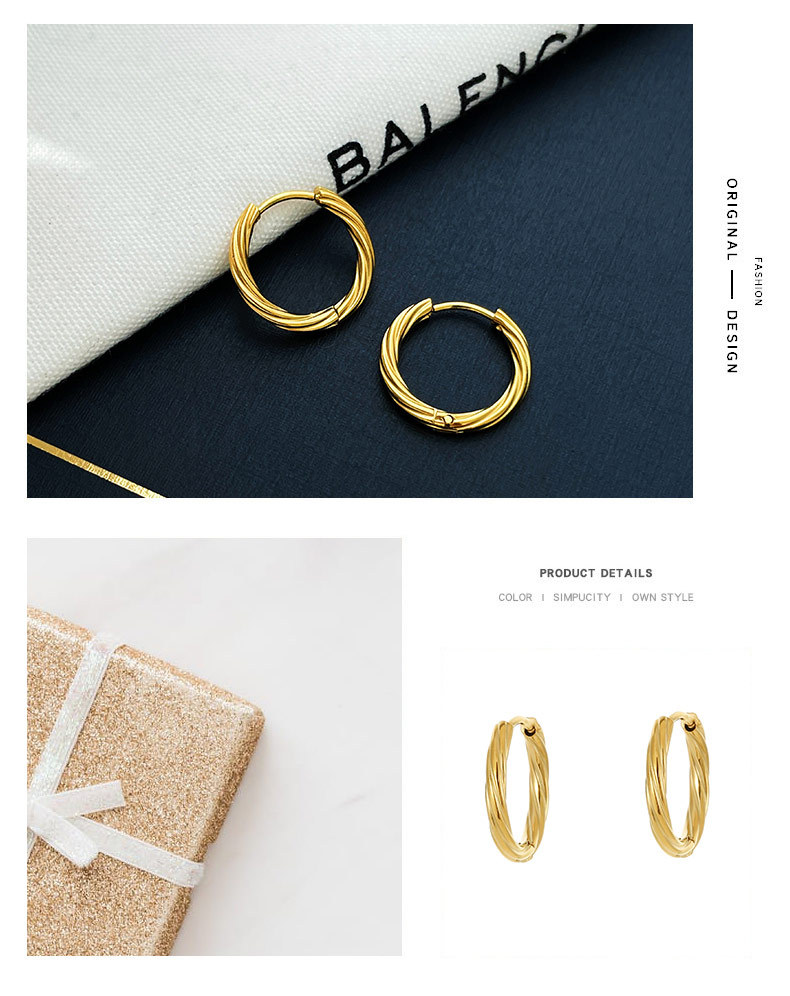 Hoop Earrings Classification 1 Pair Quantity Daily Occasion 304 Stainless Steel Material PVD Coated 18K Gold Real Gold Plated Solid Color 304 Stainless Steel Simple Style Waterproof Non Tarnish Hoop Earrings