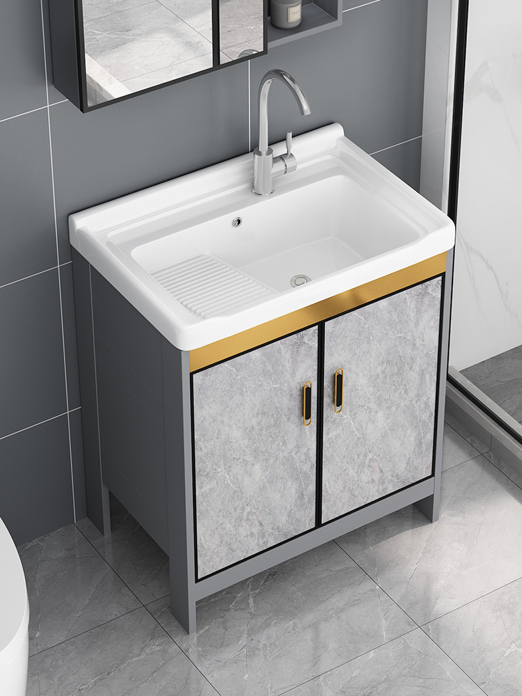 Armario de lavado de aluminio al aire libre armario de baño Lavado de Manos armario de baño balcón lavandería piscina con lavabo de cerámica lavabo
