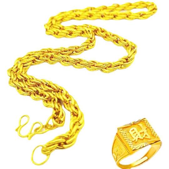 Authentic Gold Necklace Men's Large Gold Chain Vietnam Sand Gold Necklace Unfading Thick Men's and Women's Couple Gold Necklace