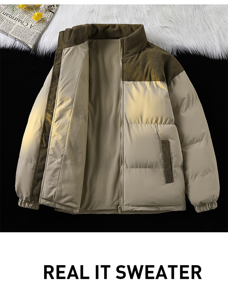 Padded Clothes Men's And Women's Corduroy Padded Clothes Thickened Padded Jackets Loose Stand-up Collar Couple Jackets_viptrois.com