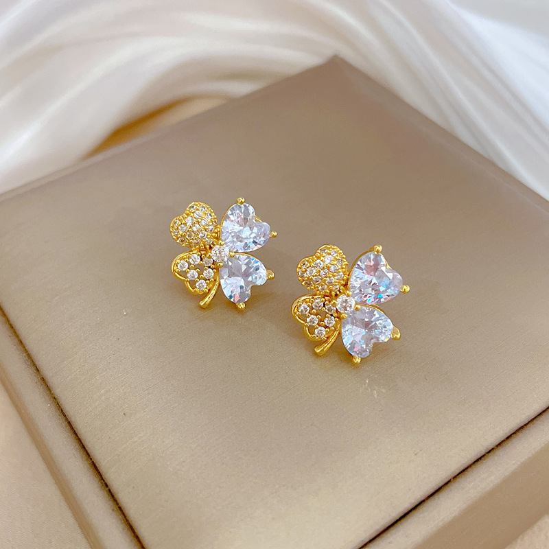 【钛钢】四叶满钻项链耳环套装轻奢微镶个性气质宴会耳饰项饰组合详情11