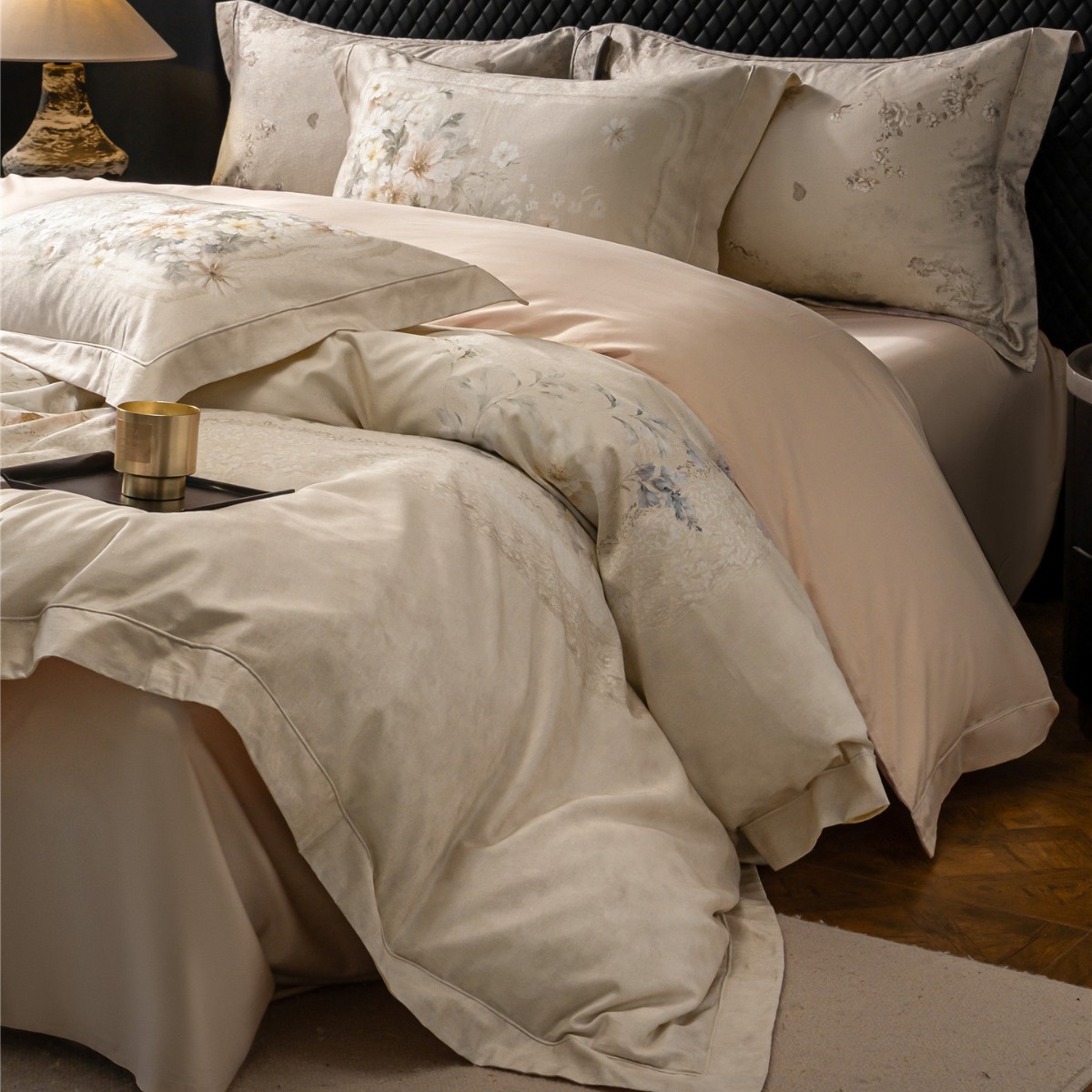 Simple Modern Style Yarn-Dyed Jacquard Printing Super Soft Bedding Bedding Four-Season Tencel Cotton Four-Piece Home Textile Set