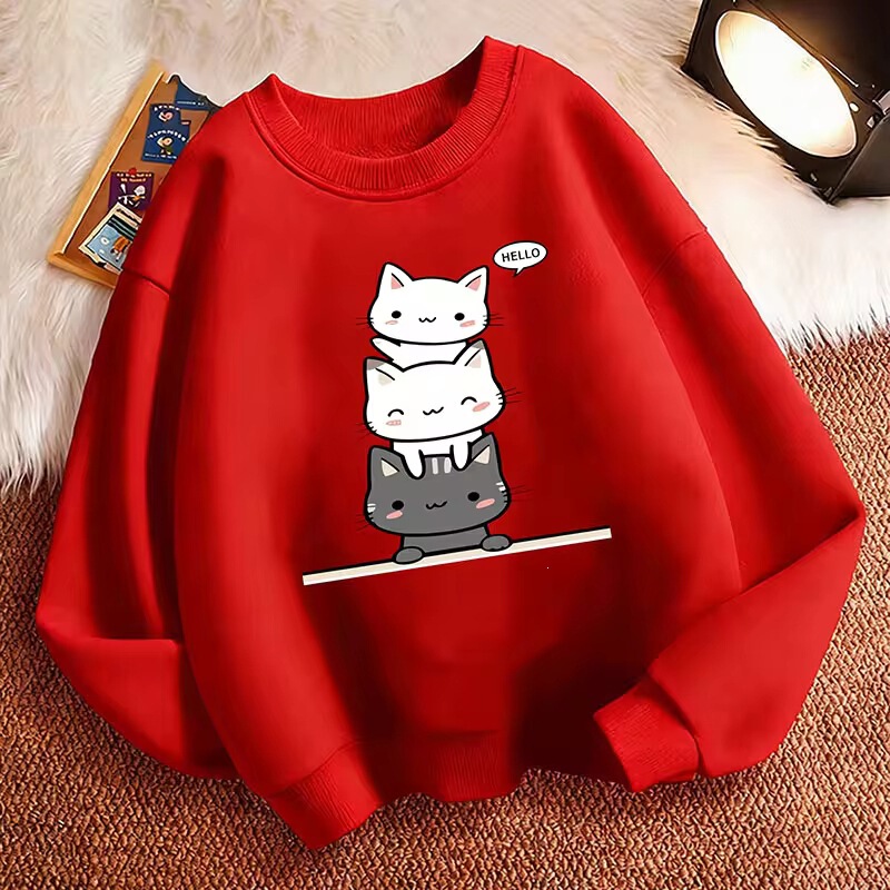 Pullover Sweater with Crew Neck, Cute Design, Cat Sweatshirt, Cat Sports Shirt, Casual Sweatshirt