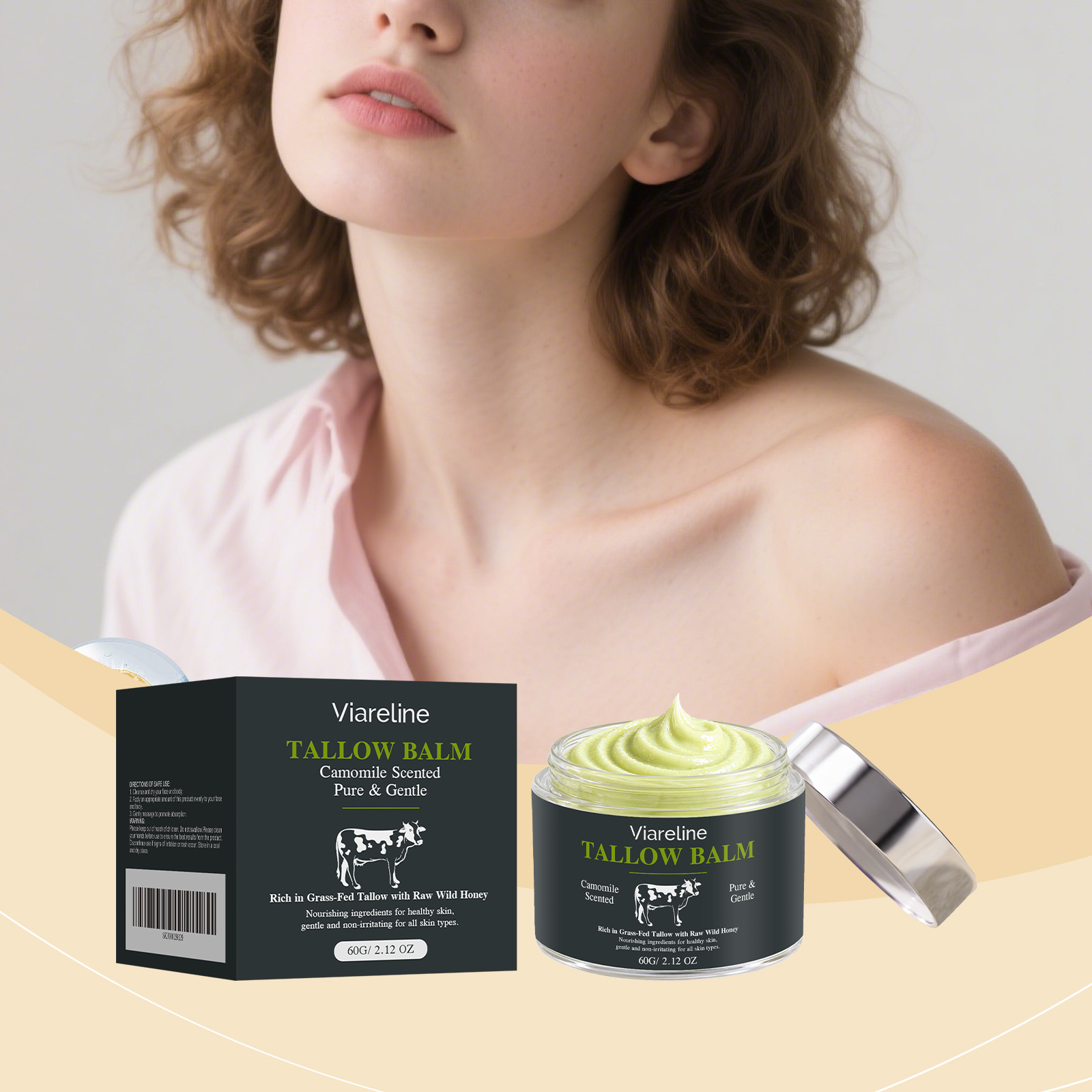 Viareline Chamomile Butter Moisturizing Balm, Soft Texture, Moisturizes and Softens Rough Skin, Suitable for All Seasons
