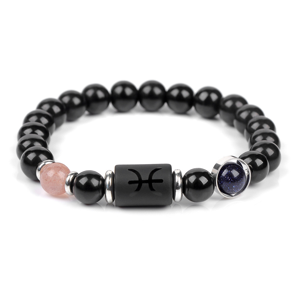 Twelve Constellations for Men's Couples Glass Bead Elastic Rope Bracelet_voghion.com
