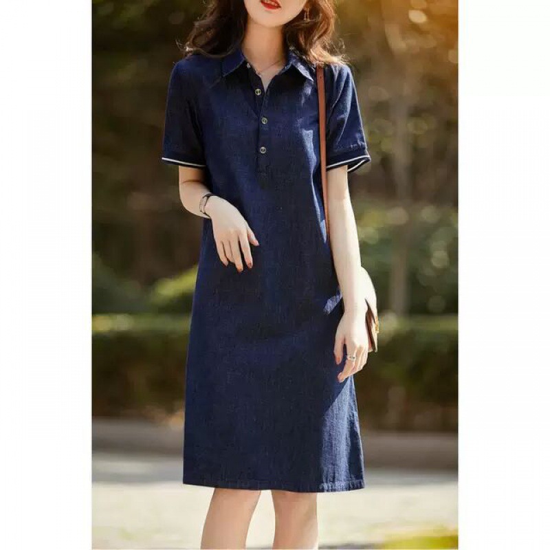 Summer elegant retro long denim dress