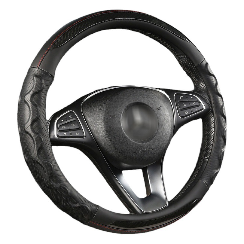 Cross-border new carbon fiber steering wheel handle cover fashion sports four seasons universal fiber leather non-slip breathable handle cover