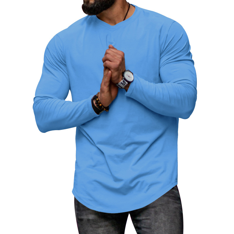 Autumn/Winter Men's 2024 Long sleeved Casual Round Neck Solid Color Top with Bottom T-shirt_senzul.com