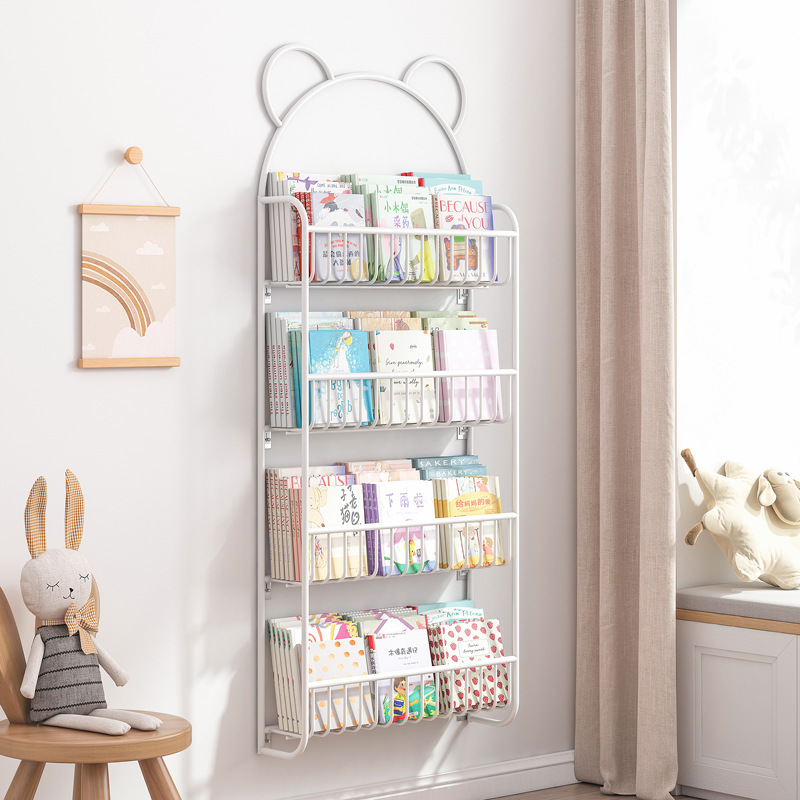 Estantería simple Estantería de almacenamiento de libros de imágenes para niños de hierro libro montado en la pared ahorro de espacio pequeño estante de almacenamiento para bebés estantería