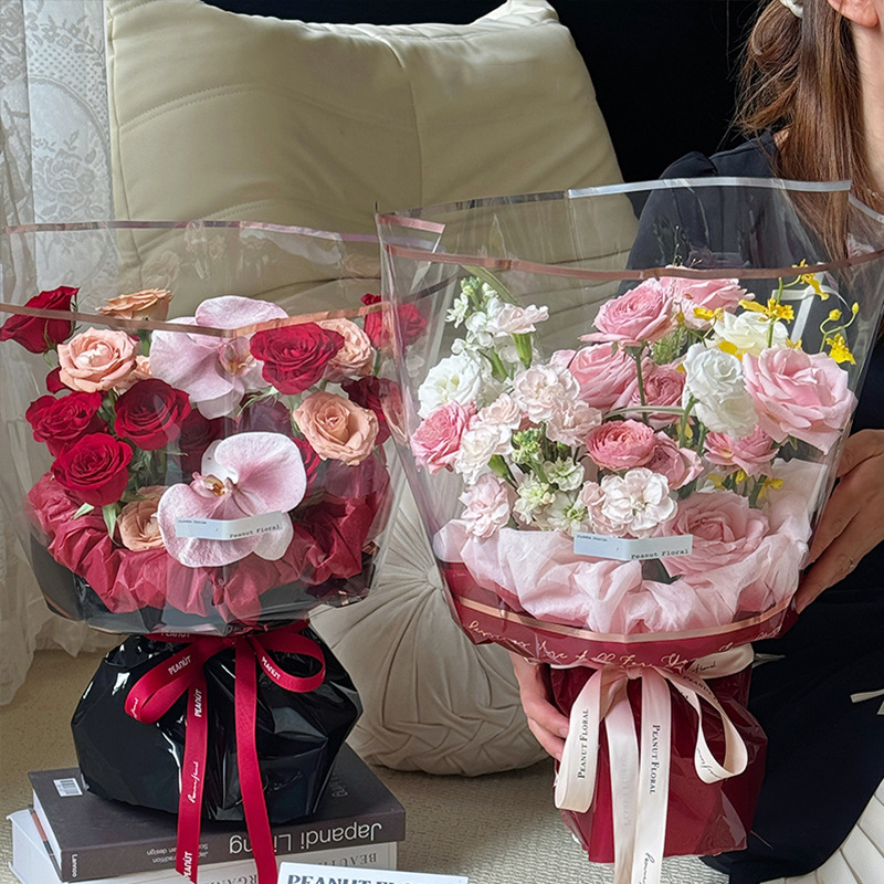 Qixi día de San Valentín flotante serie de flores de línea dorada papel de embalaje de flores hechas a mano DIY florista materiales de flores