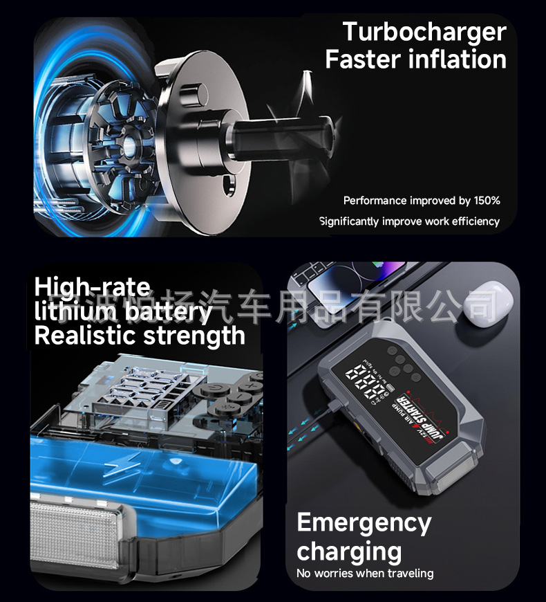 Cross-Border Car Air Pump, Electric Car Tire Inflator, Jump Starter, All-In-One Inflator, Battery