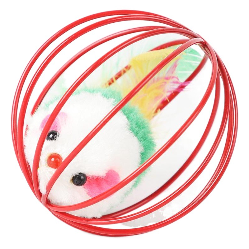 Juguete ratón para gatos, plumas reales, jaula metálica, clásico, venta al por mayor, transfronterizo