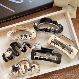 新款跨境可爱猫咪黑色抓夹发夹女后脑勺发卡少女气质鲨鱼夹子头饰