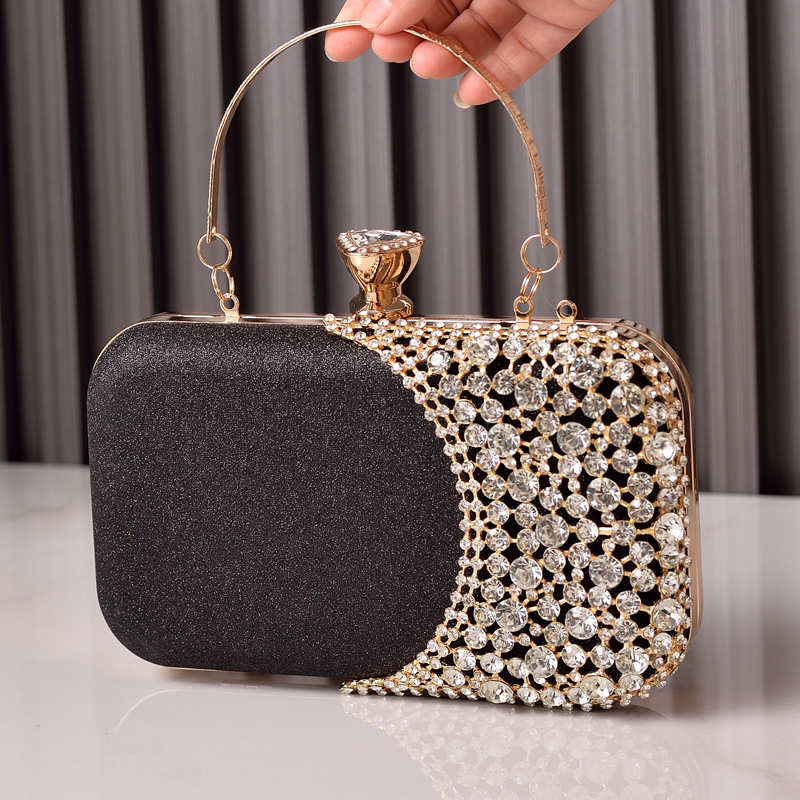 Venta caliente bolso de noche incrustado en diamantes negro elegante vestido bolsa boda mamá embrague cheongsam bolso de noche transfronterizo bolso de las mujeres