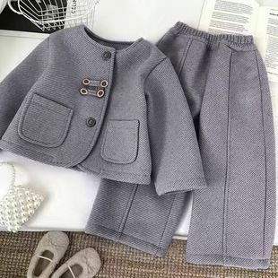 Factory wholesale girls suit spring and autumn cardigan western style treasure jacket pants children's wide leg pants out clothes