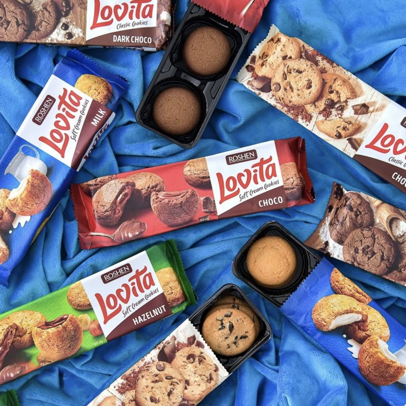 ROSHEN RushengLOVITA Печенье 150 г в коробке с арахисом и орехом фундуком сэндвич импортированные закуски