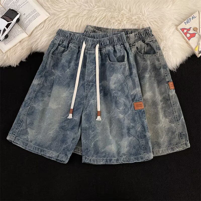 American Denim Shorts Men's Summer Thin Loose Straight Camouflage Five-Point Pants 2025 New Casual Trendy Brand Pants