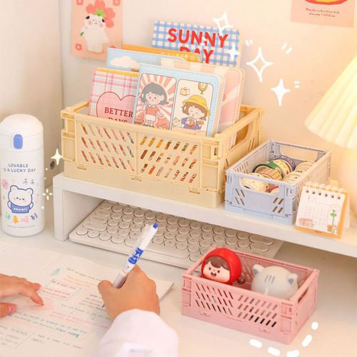 Desktop foldable storage box for student stationery, storage rack for miscellaneous cosmetics, storage basket, stackable small baskets