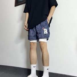 美式短裤男夏季四分裤不过膝蛇皮纹小众高街篮球裤潮印花男子