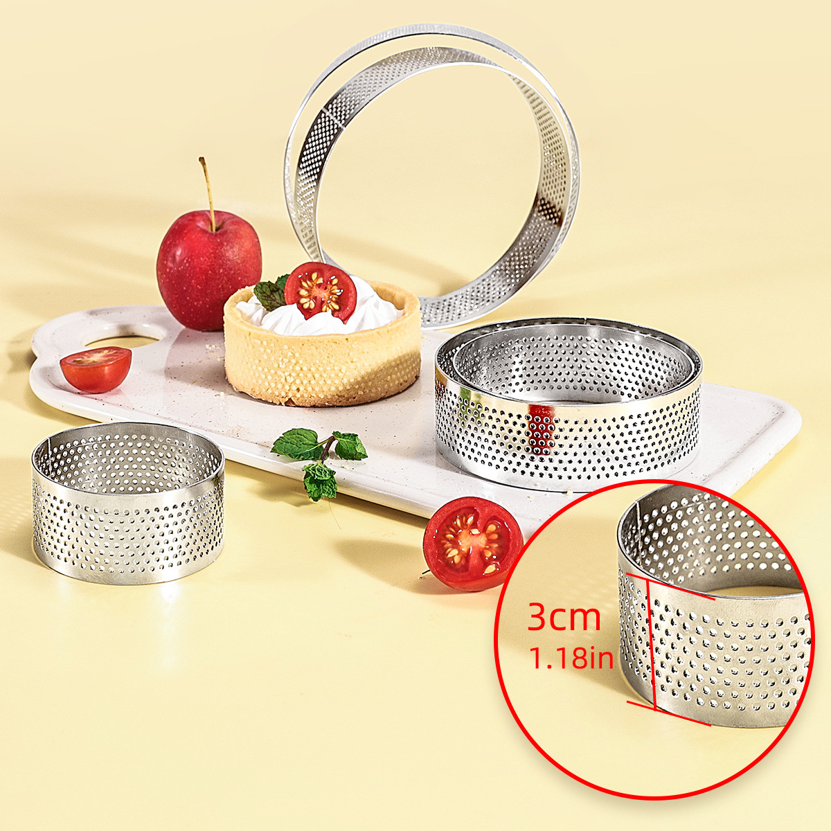 Stainless steel round height 3cm punching mousse ring cake mold